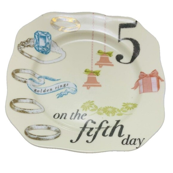 Rosanna 5th Fifth Day of Christmas 6" Plate 5 Golden Rings Replacement Appetizer - Picture 3 of 6